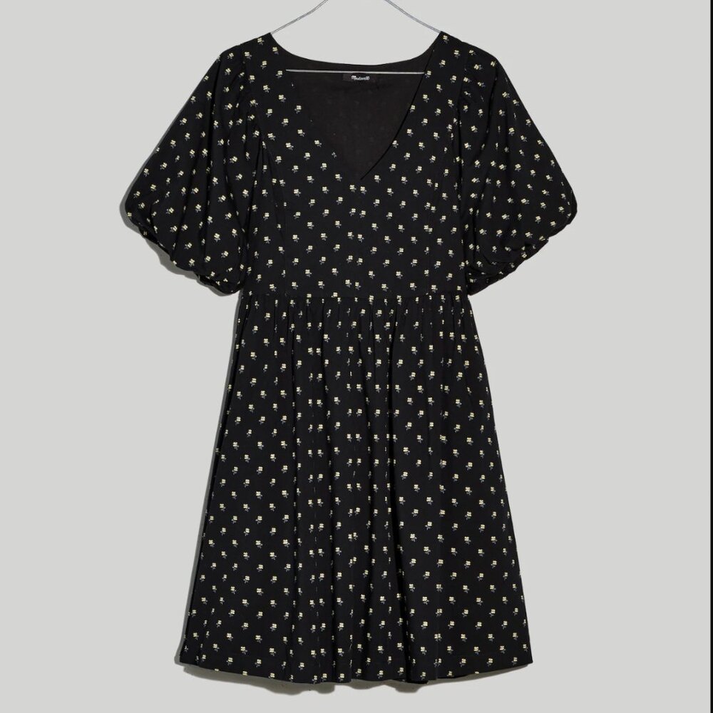 NWT Madewell V-Neck Puff-Sleeve Mini Dress in Floral Ikat, Sz XS
